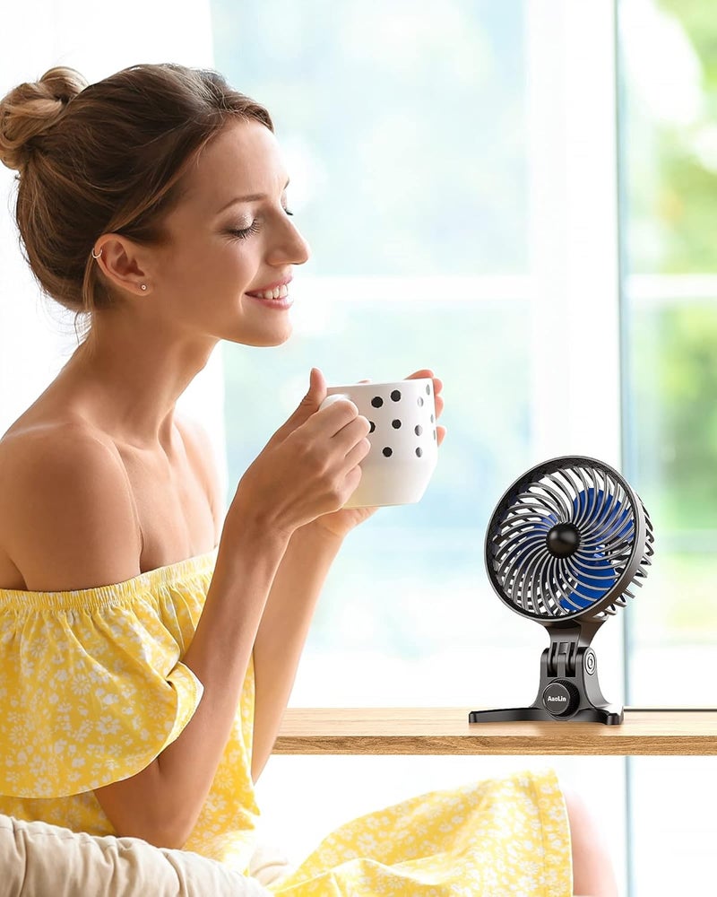 AaoLin USB Desk Fan, Small Fans with CVT Variable Speeds, Strong Cooling Airflow, Quiet Portable, Desktop Mini Personal Table Fan for Room, Home, Office, Bedroom, Blue Black - Image 5